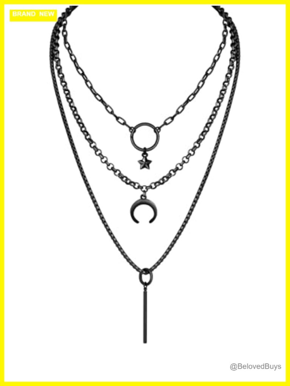 Layered Crescent Moon Star Choker Necklace Titanium Steel Gothic Punk